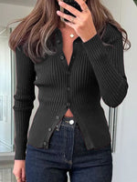Ribbed Button-Front Long Sleeve Cardigan