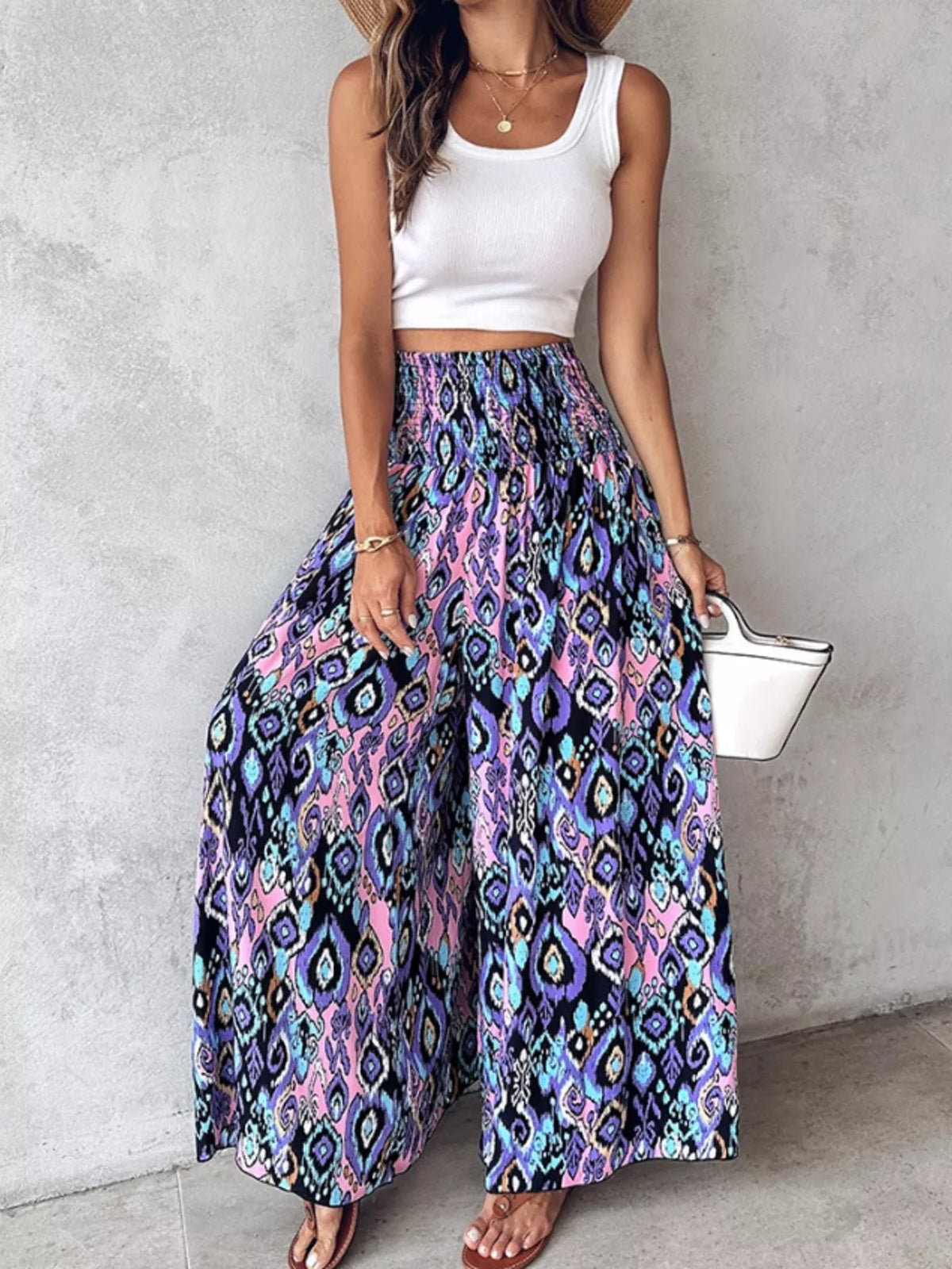 Printed Wide-Leg Pants
