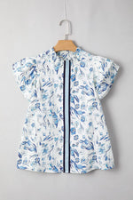 Floral Print Ruffled Short Sleeve Blouse