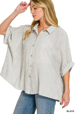 Zenana Full Size Woven Stripe Button Down Boxy Shirt Plus Size
