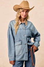 BiBi Washed Denim Jacket with Contrast Collar Detail