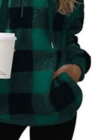 Full Size Plaid Sherpa Drawstring Hoodie Plus Size