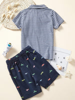 Children's Striped Polo Shirt & Printed Shorts Set