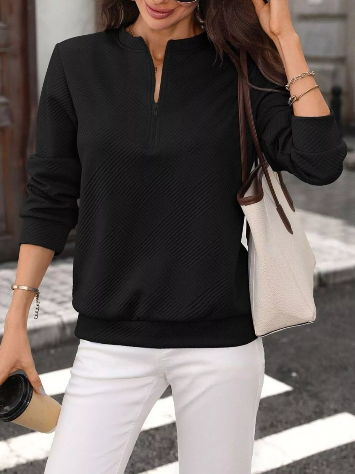 Textured Quarter-Zip Sweatshirt