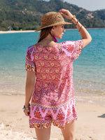 Printed V-Neck Short Sleeve Romper