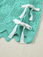 Pointelle Knit Patterned Scalloped Trim Short Sleeve Sweater