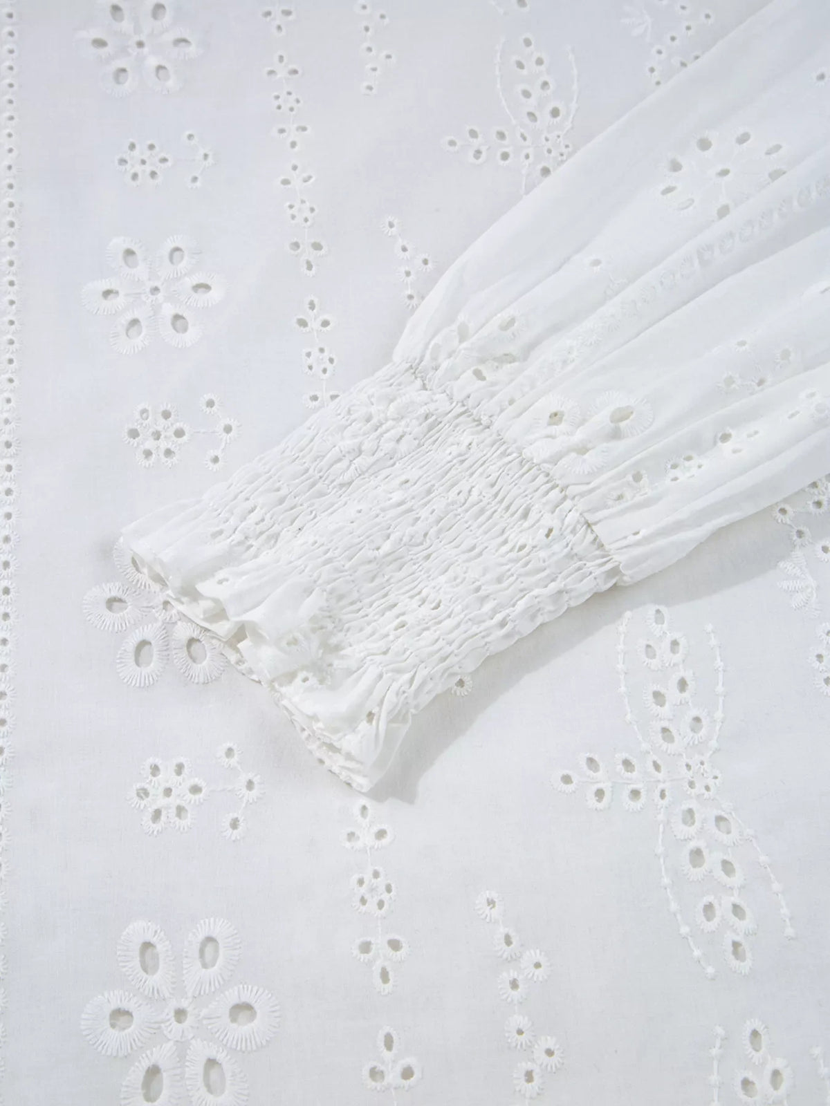 Eyelet Embroidered Smocked Cuff Sheer Blouse