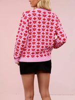 Heart & Diamond Pattern Long Sleeve Sweater