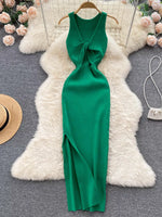 Knot Back Sleeveless Knit Bodycon Midi Dres