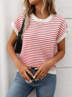 Striped Round Neck Short Sleeve Knit Top