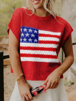 American Flag Knitted Short Sleeve Sweater