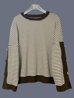 Striped Button Decor Dropped Shoulder Sweatshirt