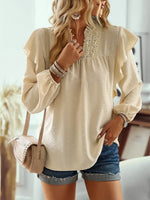 Swiss Dot Ruffled Long Sleeve Blouse
