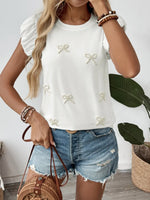 Pearl Bow Puff Sleeve T-Shirt