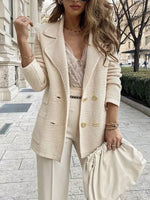 Texture Knit Double-Breasted Blazer