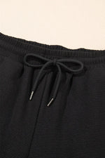 Textured Ruffled Sleeve Zipped Top and Wide Leg Pants Set