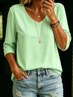 Full Size V-Neck 3/4 Sleeve T-Shirt Plus Size