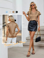 Satin V-Neck Flutter Sleeve Blouse