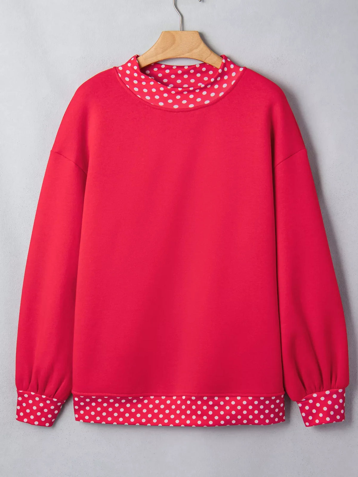 Polka Dot Trim Contrast Crew Neck Sweatshirt