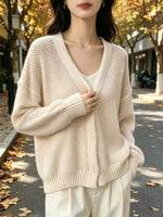 V-Neck Open-Knit Button-Down Cardigan