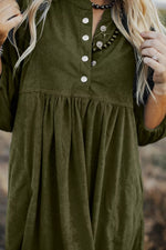 Corduroy Button-Down Babydoll Dress