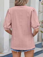 Puff Sleeve V-Neck Eyelet Lace T-Shirt