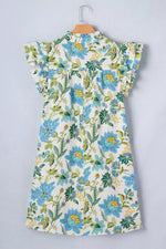 Floral Print V Neck Triple Ruffle Short Sleeve Shift Mini Dress