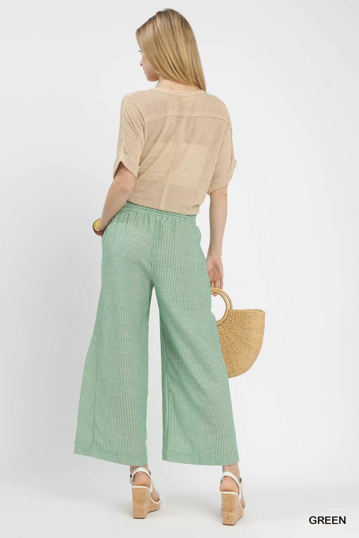 Umgee Linen Blend Striped Wide Leg Pants