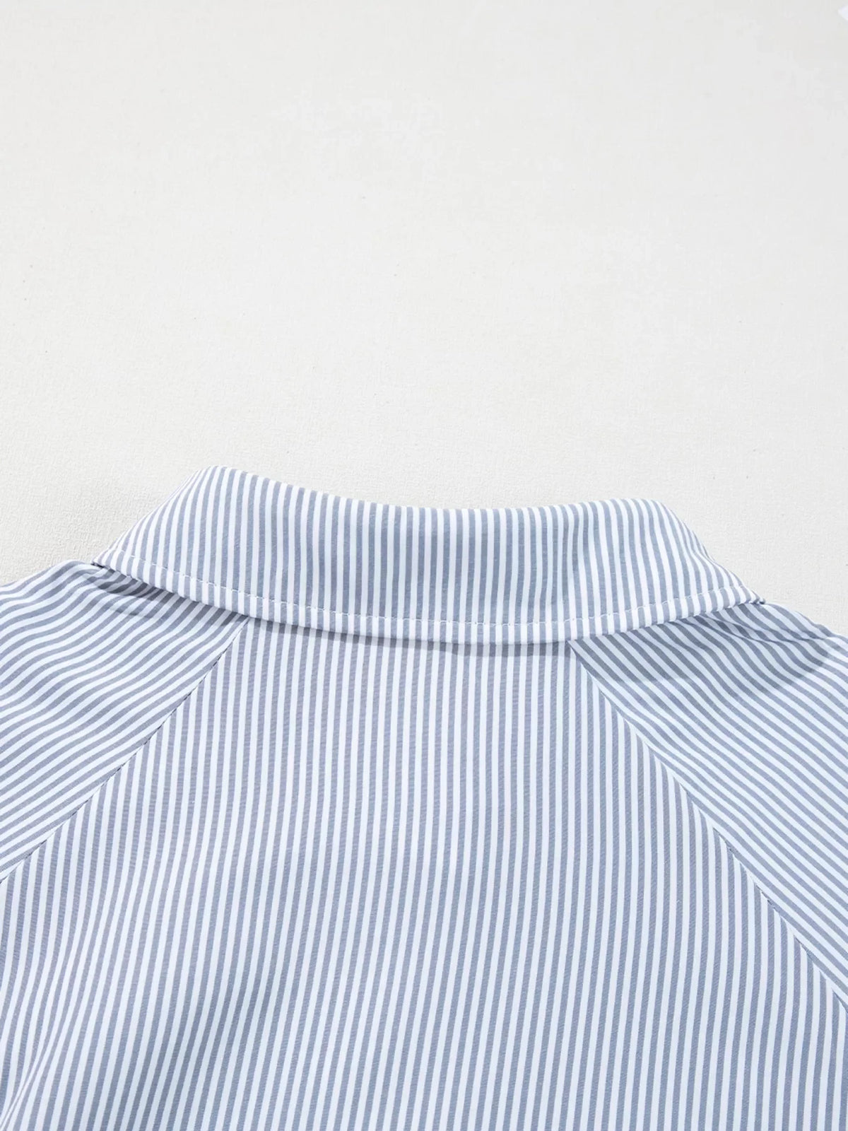 Pinstripe Long Sleeve Smocked Cuffs Button Shirt Collar Blouse