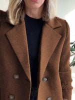 Full Size Knitted Sleeve Wool Blend Double-Breasted Blazer Plus Size