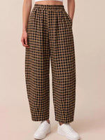 Gingham Wide-Leg Casual Pants