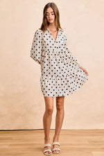 BiBi Polka Dot Corduroy Collared V Neck Dress