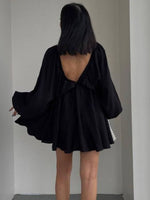 Deep V-Neck Balloon Sleeve Dress