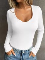 Ribbed Knit Long Sleeve Fitted T-Shirt