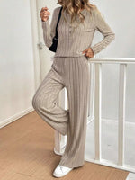 Button Detail Long Sleeve Top and Pants Set