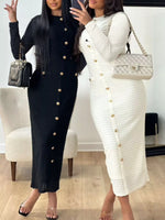 Textured Decor Button Midi Dress