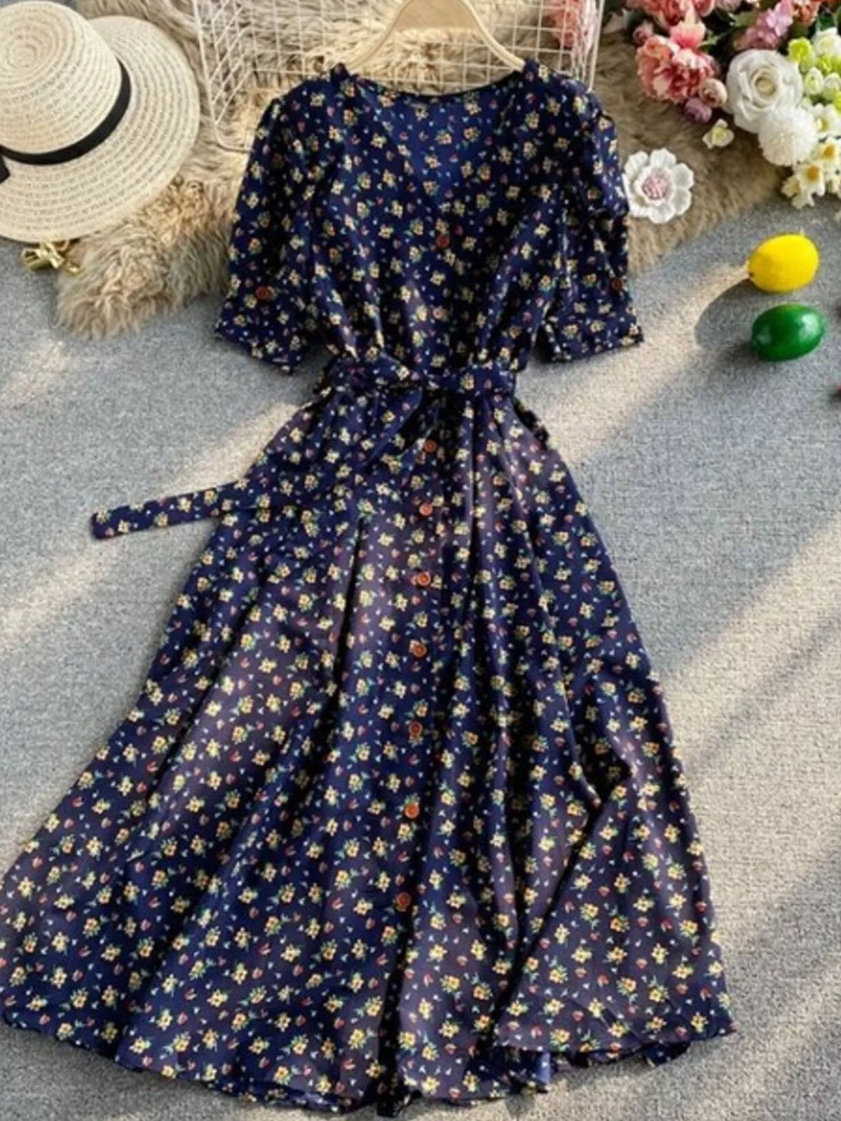Floral Print V-Neck Midi Dress