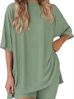 Full Size Relaxed Fit Round Neck Top and Shorts Two-Piece Set Plus Size