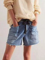 Drawstring Raw Hem Denim Shorts