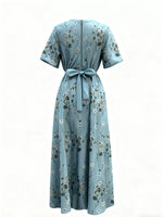 Floral Print Half Sleeve Maxi Dress with Pockets