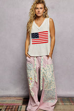 POL V-Neck Ribbed Tank with American Flag Patch and Star Back Patch