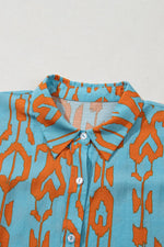 Abstract Print Dolman Short Sleeve Western Loose Shirt