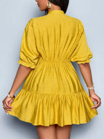 Notched Half Sleeve Tiered Dress