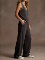 Full Size V-Neck Tank Top & Wide-Leg Pants Set Plus Size