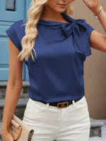 Bow Tie Cap Sleeve Blouse