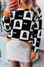 Halloween Ghost Pattern Checkerboard Sweater