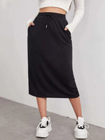 Slit Drawstring Midi Skirt