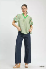 Umgee Embroidered Puff Sleeve Top