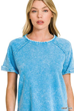 Zenana French Terry Washed Curved Hem Top