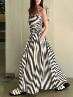 Striped Spaghetti Strap Casual Maxi Dress